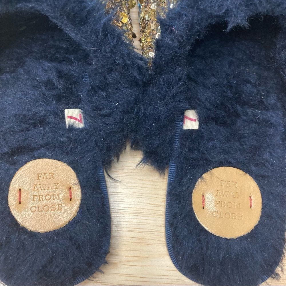 Far Away from Close x Anthropologie Blue & Gold Sequined Mule Slippers Women’s 7 - Picture 8 of 9